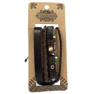 Heren Armband Set – Dark & Handsome - Imitatieleer - Metaal - Kralen - Zwart - Bruin