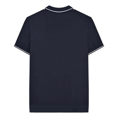 Lambretta Heren Greco Gestreept Gebreid Poloshirt met Korte Mouwen (Marine)
