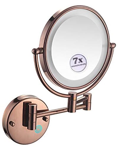 Vergrootspiegel met Licht - Kapspiegel Wandmontage - Make-up Aanbrengen - Dubbelzijdig Uitschuifbaar - 20.3 Cm Diameter - Roségoud