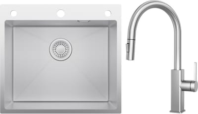 CECIPA max Spoelbak voor keuken 54x49CM - Spoelbak Keuken Met Keukenkraan en Zeepdispenser 500ML - Spoelbakken met Sifonen en Afvoerzeefje - Wasbak Keuken - Met Kraangat RVS