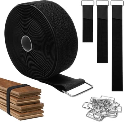 5 M × 5 CM klittenband met 25 metalen gespen, klittenband kabelmanagement rolband - Knipbaar Verstelbaar Herbruikbaar, strips met sluiting voor het organiseren van kabels, snoeren en slangen (zwart) - Cyslmuk®