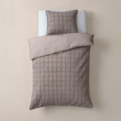 Sleeptime Furry Check Dekbedovertrek - Eenpersoons - 140X200/260 + 1 x kussensloop 60x70 - Taupe