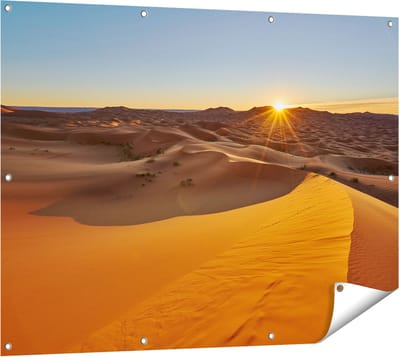 Gards Tuinposter Woestijn in de Sahara met een Opkomende Zon - 120x90 cm - Tuindoek - Tuindecoratie - Wanddecoratie buiten - Tuinschilderij