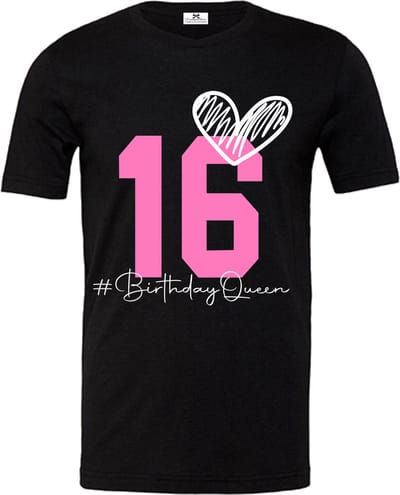 Verjaardag shirt 16 jaar-Birthday Queen 16-zwart-roze-wit-Maat S