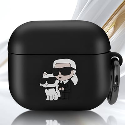 Karl Lagerfeld, Hoesje geschikt voor AirPods 3 - NFT Siliconen met Ring & Anti-Shock, Zwart