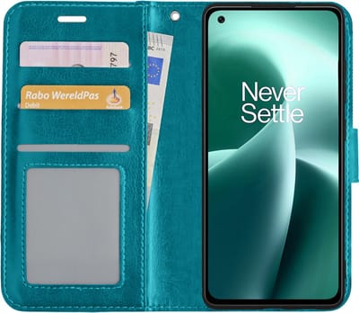 Hoesje - Met Pasjeshouder - Geschikt voor OnePlus Nord 2T - Luxe Bookcase Portemonee - Flip Case - Kunstleer Book Case - Flipcase - Book Cover - Walletcase - Portemonneehoes - Turquoise