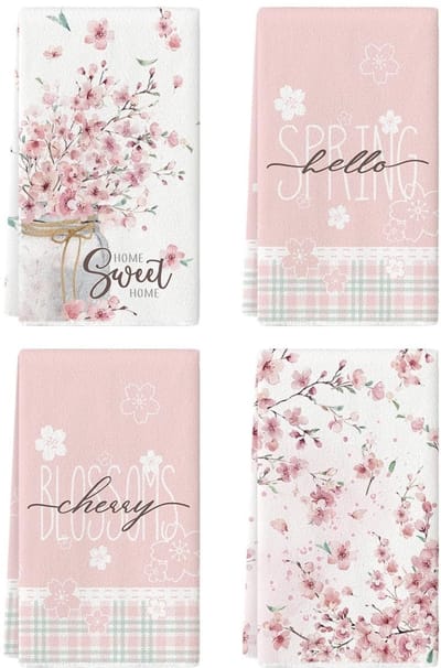 Solidchoice - Kersenbloesemvaas Theedoeken Set - Zacht en Stijlvol - 42 x 65 cm - Keukenaccessoires - Perfect Cadeau - Machinewasbaar