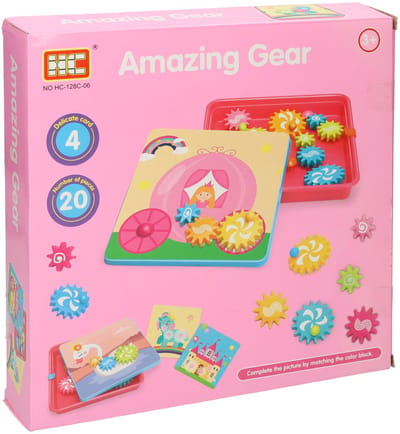 Tandwielenset educatief speelgoed roze 20-delig kleurrijk creatief.
