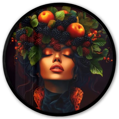 Poster in lijst Rond - Fotolijst 40x40 cm - Posters - Vrouw - Zwart - Bessen - Bramen - Appels - Ronde posterlijst zwart - Decoratie - Wanddecoratie woonkamer - Muurdecoratie slaapkamer