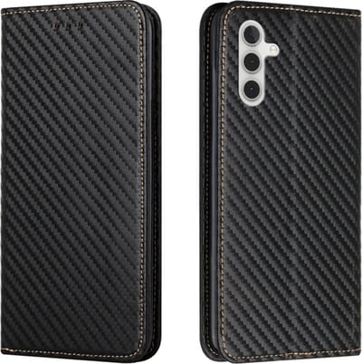 Luxe BookCover Hoes Etui geschikt voor Samsung Galaxy A15 - Zwart-Carbon