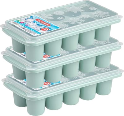 Plasticforte ijsklontjes bakjes - grote ijsblokken van 6.5 cm - 3x stuks - trays met deksel van 10 vakjes - kunststof - groen