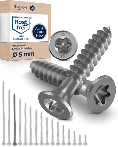 Houtschroeven Roestvrij Staal - Torx Schroeven - Duurzame Verbindingen - V2AINOX Materiaal - 5x90 mm 400 Stuks