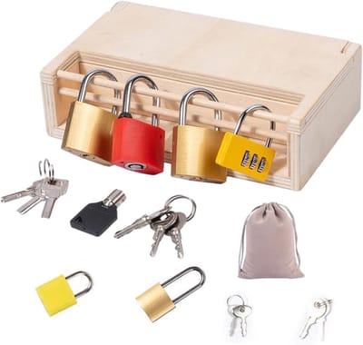 Houten Blok Set - Sleutel Educatie - Motoriek Ontwikkeling - Verschillende Sluitingen - 19.9 x 11.8 cm - Niet Van Toepassing