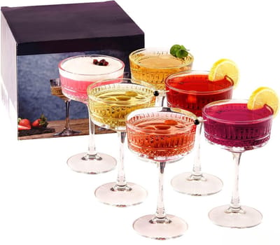 cocktailglazen - glazen, set / champagne, martini en cocktailglazen met extra grote geschenkdoos, gin en prosecco-glazen, kerstwijnglazen 6stuks