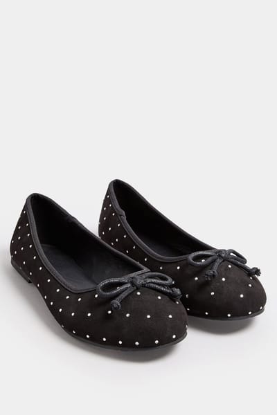 Yours Ballerina's Met Siersteentjes En Sierstrik In Een Extra Brede Pasvorm In Zwartsize 38EEE