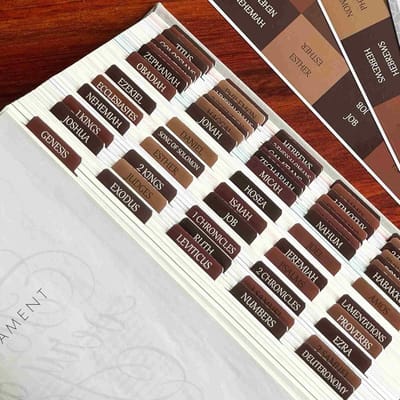 Bijbel Tabs - Leesmarkers - Bijbelstudie - Waterdicht PVC - 15x13 cm - Aards Bruin