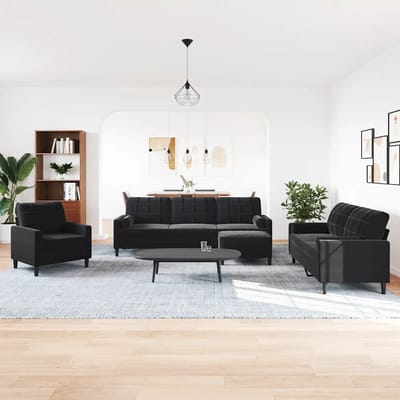 vidaXL - 4-delige - Loungeset - met - kussens - en - bolsters - fluweel - zwart