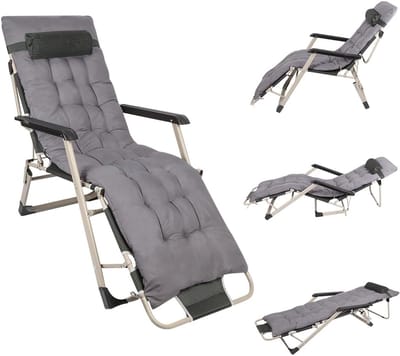 Vouwbed met Matras - Campingbed Lounger - Ontspannen Buiten - Verstelbare Rugleuning - 190 cm - Grijs