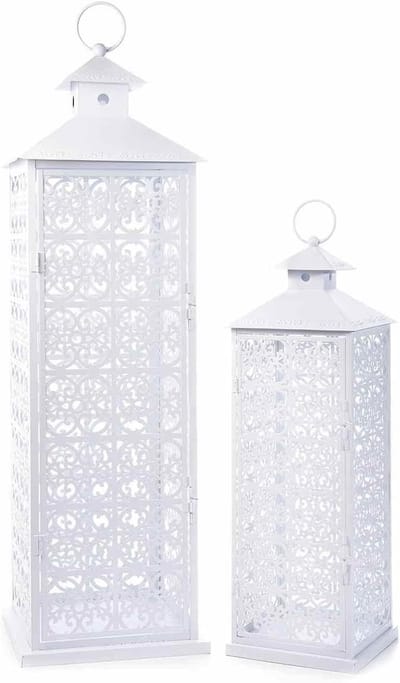 Lantaarns Set - Windlichten Metaal - Decoratie Huis - Vintage Design - Set van 2 - Wit
