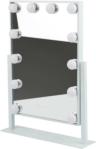 Draagbare make-upspiegel met LED-verlichting - 360 graden draaibaar, 12 lampen, vierkant, 30 x 40 cm