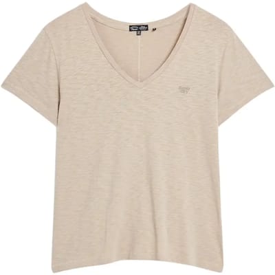 Superdry - Ruimvallend geborduurd T-shirt met V-hals - Dames - T-shirts