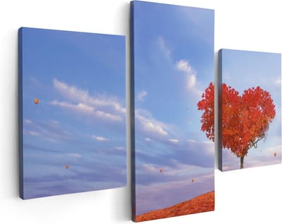 Artaza Canvas Schilderij Drieluik Rode Liefde Boom In Een Hart Vorm - 90x60 - Foto Op Canvas - Canvas Print
