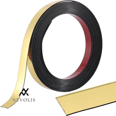 Nevolis 15mm Gold Trim Peel and Stick Flexible Mirror Border - Self Adhesive Decorative Strip for Wall Ceiling Floor Panel Cabinet Tile Edge - Corner Wardrobe Frame .
