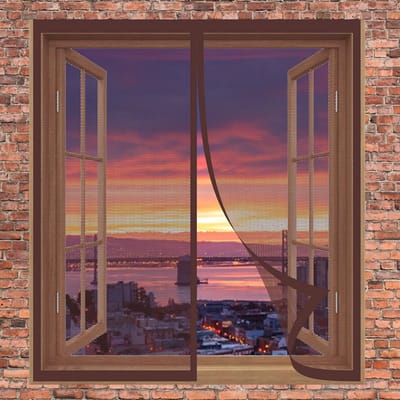 Horren Raam - Insectenwering Raam - Buiten Zomer - Automatisch Sluitend - 85x195cm - Bruin