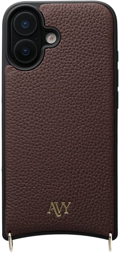 AVY Leren Hoesje | Geschikt voor Apple iPhone 17 | Compatibel met MagSafe | Leather Case | Back Cover | Haakjes voor koord | Chocolate