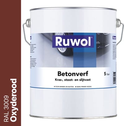 Ruwol Betonverf Oxyderood (RAL 3009) 5 liter - Voor binnen en buiten - Alle kleuren - Kras-, stoot- en slijtvaste verf voor beton en steen - Betonverf voor buiten