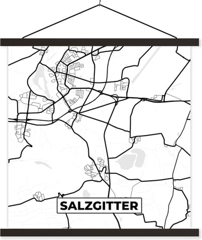 Posterhanger incl. Poster 60x60 cm - Schoolplaat - Plattegrond - Salzgitter - Kaart - Stadskaart - Textielposter - Zwarte latten - Stadskaart