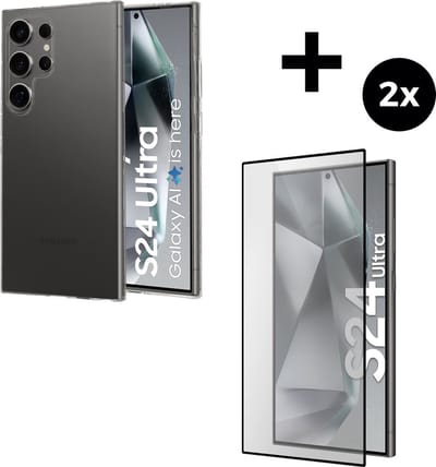 Mobiparts Classic TPU hoesje geschikt voor Samsung Galaxy S24 Ultra met 2 Screenprotectors van Gehard Glas - Transparant