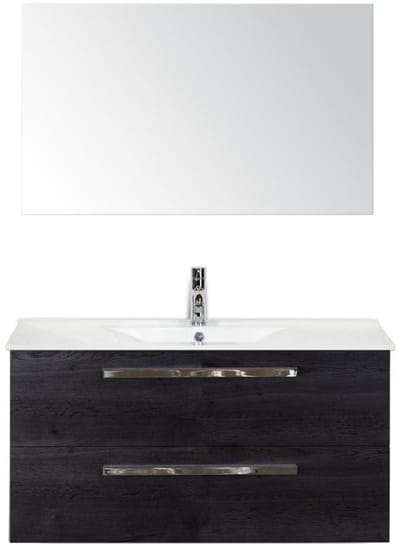 Seville Badmeubelset 100 cm - Black Oak - Keramische Wastafel Wit Enjoy met Spiegel