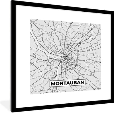 Fotolijst incl. Poster - Kaart - Stadskaart - Montauban - Plattegrond - Frankrijk - 40x40 cm - Posterlijst