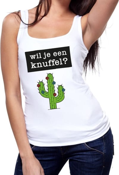 Wil je een Knuffel tekst tanktop / mouwloos shirt wit dames - dames singlet Wil je een Knuffel? S