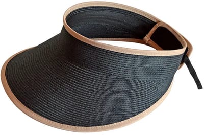 Lili Visor – Zonneklep Dames Verstelbaar UV Werend - Maat: M-L: 58 cm - Black/Tan