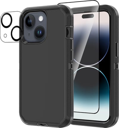 Stravo Heavy Duty iPhone 15 case met Screen Protector en Lens Protector - Zwart - Dustproof shockproof telefoonhoes cover bestaande uit 3 lagen inclusief schermbeschermer en lensbeschermer - Geschikt voor Apple iPhone 15