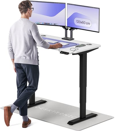 Desktronic HomePro Zit-sta Bureau Elektrisch In Hoogte Verstelbaar, 120x60cm Zwart/Wit, Stille Dubbele Motor, Hoogte 62-126cm