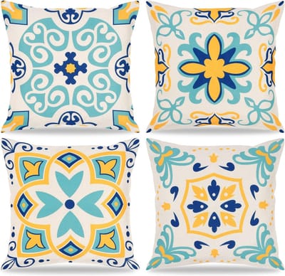Set van 4 waterdichte kussenslopen voor buiten, 45 x 45 cm, decoratief kussen, abstracte bloemen, bankkussen, Boho, herfstkussenhoes, decoratieve kussenhoes voor bank, balkon, patio, tuin, woonkamer