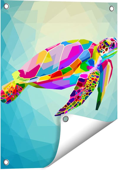 Gards Tuinposter Kleurrijke Schildpad in het Water - 40x50 cm - Tuindoek - Tuindecoratie - Wanddecoratie buiten - Tuinschilderij