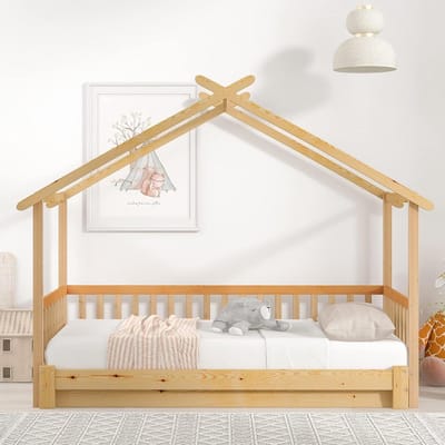 Uitbreidbaar Huisbed - Kinderbed Dagbed - Ruimte Besparen - Veilig Huisontwerp - 200 x 90 cm - Naturel