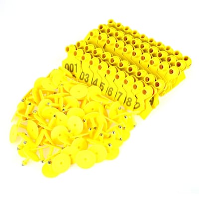 1-100 Nummer Plastic Vee Oormerk Dierlabel voor Geit Schaap Varken Blauw geel