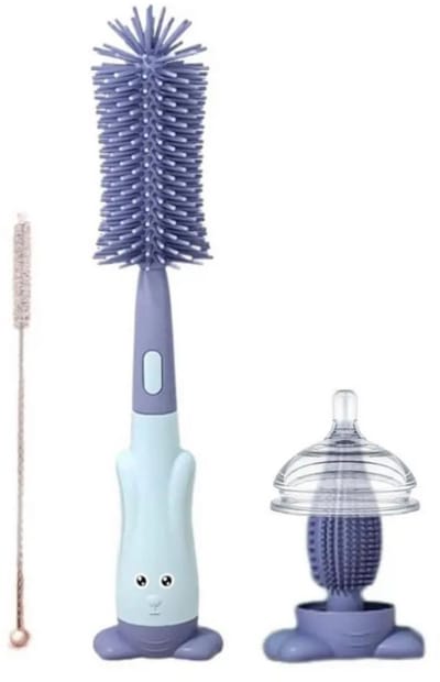 Flessenborstel Baby 3-Delig - Flessenreiniger - BPA vrij - Siliconen - Blauw - KELERINO.