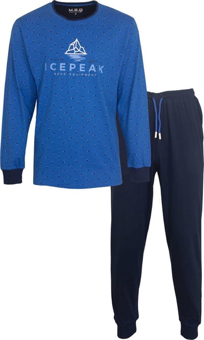 MEQ Heren Pyjama - Icepeak Print - Ronde Hals - Blauw - Maat L