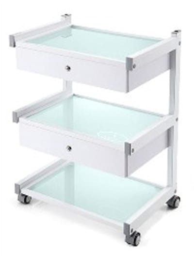 Cosmetic Table With 3 Shelves And 2 Drawers | Verrijdbare Werktafel Voor Tattoo PMU En Beauty | Mobiele Trolley Met Opbergruimte Voor Tools Supplies En Apparatuur | Geschikt Voor Salon Behandelruimte Shop En Creatieve Studio | Dagelijks Gebruik