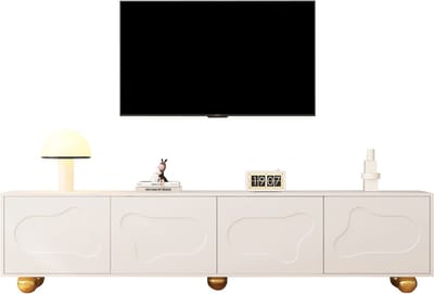 MODFU TV-meubel 180 x 40 x 45 cm van spanplaat, wit, wolkenvorm, 4 deuren, 5 poten, draagkracht 60 kg
