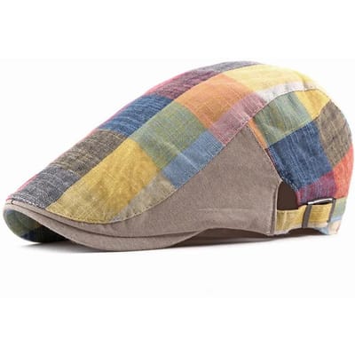 Lente Polyester Geruit Print Nieuwspetten Mannen Platte Pet Vrouwen Schildersmuts Baret Hoeden 05 55-60cm adjustable geel