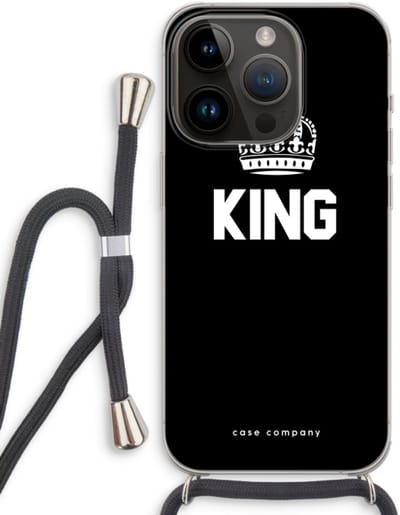 Case Company® - Hoesje met koord geschikt voor iPhone 14 Pro hoesje met Koord - King zwart - Telefoonhoesje met Zwart Koord - Bescherming aan alle Kanten en Over de Schermrand