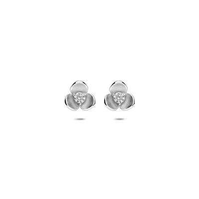 Zilveren gerhodineerde oorknoppen bloem zirkonia poli/mat 7 mm - 1341835