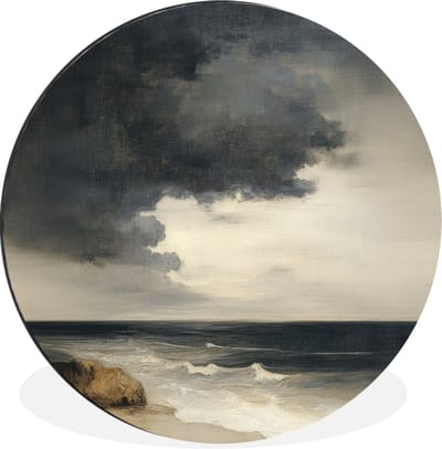 WallCircle - Wandcirkel - Muurcirkel - Kust - Golven - Rots - Storm - Aluminium - Dibond - 30x30 cm - Binnen en Buiten